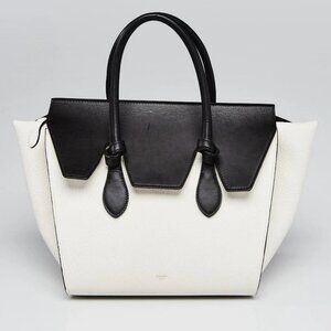Celine White/Black Leather Mini Tie Tote Bag